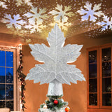 Popxstar Christmas Tree Topper Star Tree Topper with Rotating 3D Snowflake Projector Light  Hollow Glitter  New Year Home Decoration