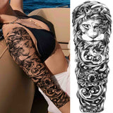 Popxstar Black God Wolf Temporary Sleeve Tattoos For Women Men Adult Skull Geometric Tattoo Sticker Fake Flower Full Arm Tatoos Realistic