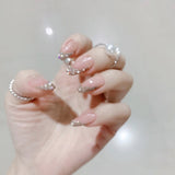 Popxstar spring centerpiece ideas short square acrylic nails spring dip nails 24Pcs Shiny Glitter Detachable False Nails Long Ballerina Pink Wearable Fake Nails Full Cover False Nail Tips with glue design