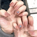 Popxstar spring centerpiece ideas short square acrylic nails spring dip nails 24Pcs Shiny Glitter Detachable False Nails Long Ballerina Pink Wearable Fake Nails Full Cover False Nail Tips with glue design