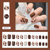Popxstar 24Pcs Brown Pink Wavy Lines Detachable Long Ballerina False Nails With Glue Press On Fake Full Cover Nail Tips Manicure Tools