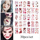 Popxstar 30pcs/pack Halloween Tattoo Stickers Simulation Horror Bleeding Suture Scars Stickers DIY Halloween Decoration Party Supplies-S