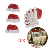 Popxstar 10PCS New Christmas Decorations Wine Glass Hats Card Champagne Red Wine Christmas Hat  Card Decoration Party Holiday Decorations