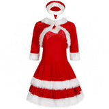 Popxstar Santa Claus Christmas Costumes Women Cosplay Fancy Adult Suits Festival Celebration Suits Red Velvet Christmas Party Dress
