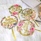 Popxstar Cake Card Insertion Spanish Flower Color Printing Golden Acrylic Birthday Party Cake Decoration