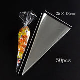 Popxstar Valentine's Day 50pcs Baby Shower Wedding Sweet Clear Candy Cone Storage Bags Kids Gift Bags Happy Birthday Party Candy Bags Supplies