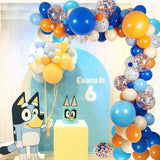 Popxstar 103pcs Bluey Theme Party Balloons Garland Decor 18" 10" 5" Bulk Balloons Blue Orange Skin Colors for Kids Family Birthday Party