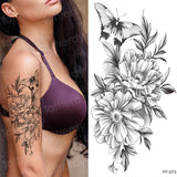 tattoo sticker women flower rose peony black tatouage temporaire femme temporary sleeve tattoo waterproof sexy body art fashion