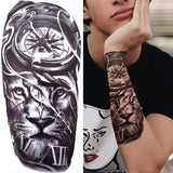 Popxstar Black Forest Tattoo Sticker For Men Women Children Tiger Wolf Death Skull Temporary Tattoo Fake Henna Skeleton King Animal Tatoo