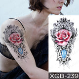 Waterproof Temporary Tattoo Sticker Blue Rose Peony Flowers Flash Tattoos Cross Rosary Body Art Arm Fake Sleeve Tatoo Women Men