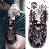 Popxstar Black Forest Tattoo Sticker For Men Women Children Tiger Wolf Death Skull Temporary Tattoo Fake Henna Skeleton King Animal Tatoo