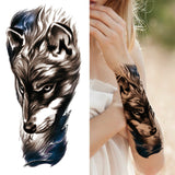 Popxstar Black Forest Tattoo Sticker For Men Women Children Tiger Wolf Death Skull Temporary Tattoo Fake Henna Skeleton King Animal Tatoo