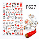 Popxstar Nail 3D Sticker Cool English Letter stickers for nail Foil Love Heart Design Valentines Manicure Decal Water Slide Foil