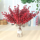 Popxstar 5 Fork Single Red Berry DIY Christmas Decorations For Home Wedding Party Decoration Artificial Flower Berry Fake Flower Branch