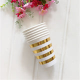 Popxstar 8pcs Golden Cup Party Paper Disposable Tableware Birthday Party Dinner Plate Polka Dot Striped Cup