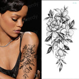 popxstar Waterproof Temporary Tattoo Sticker Rose Flowers Leave Flash Tattoos Body Art Arm Fake Sleeve Tatoo Black Women Girls Wrist
