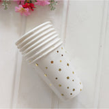 Popxstar 8pcs Golden Cup Party Paper Disposable Tableware Birthday Party Dinner Plate Polka Dot Striped Cup