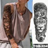Popxstar Large Arm Sleeve Tattoo Lion Crown King Rose Waterproof Temporary Tatoo Sticker Wild Wolf Tiger Men Full Skull Totem Tatto