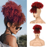 Popxstar Synthetic High Puff Afro Kinky Curly Ponytail with Bangs Ponytail Hair Extension Drawstring Short Afro Pony Tail