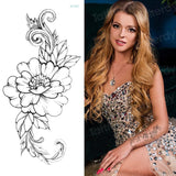 tattoo sticker women flower rose peony black tatouage temporaire femme temporary sleeve tattoo waterproof sexy body art fashion