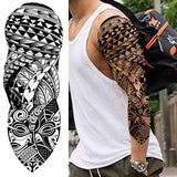 Popxstar Black God Wolf Temporary Sleeve Tattoos For Women Men Adult Skull Geometric Tattoo Sticker Fake Flower Full Arm Tatoos Realistic