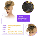 Popxstar Synthetic High Puff Afro Kinky Curly Ponytail with Bangs Ponytail Hair Extension Drawstring Short Afro Pony Tail