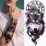 Popxstar Black Forest Tattoo Sticker For Men Women Children Tiger Wolf Death Skull Temporary Tattoo Fake Henna Skeleton King Animal Tatoo