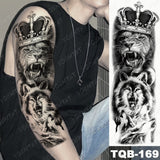 Popxstar Large Arm Sleeve Tattoo Lion Crown King Rose Waterproof Temporary Tatoo Sticker Wild Wolf Tiger Men Full Skull Totem Fake Tatto