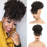 Popxstar Synthetic High Puff Afro Kinky Curly Ponytail with Bangs Ponytail Hair Extension Drawstring Short Afro Pony Tail