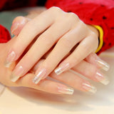 Popxstar Holo Glitter Pink Nude French Ballerina Coffin False Nails Gradient Natural Press on Fake Nails Tips Daily Office Finger Wear