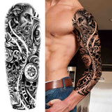 Popxstar Black God Wolf Temporary Sleeve Tattoos For Women Men Adult Skull Geometric Tattoo Sticker Fake Flower Full Arm Tatoos Realistic