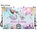 Popxstar Mermaid Birthday Backdrop Glitter Mermaid Scales Backdrops Kids Cake Smash Girls Princess Newborn Baby Photo Background Studio
