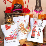 Popxstar New Year Valentine's Day 24 Sets Valentines Day Gift Bags Cartoon Animal Love Print Small Candy Bags with Tag Stickers Wedding Cookie Goodie Package Bag