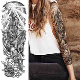 Popxstar Black God Wolf Temporary Sleeve Tattoos For Women Men Adult Skull Geometric Tattoo Sticker Fake Flower Full Arm Tatoos Realistic