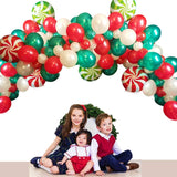 Popxstar 126pcs Merry Christmas Balloon Arch Garland Kit Green Red White Latex Balloons Candy’s Foil Balloons Balloon Tie Tools Adhesive
