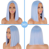 Popxstar Synthetic Light Blue Wig Straight Hair Bob Cut Wig Middle Part Shoulder Length Fashion Bob Wigs for Women Cosplay Wig
