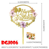 Popxstar Cake Card Insertion Spanish Flower Color Printing Golden Acrylic Birthday Party Cake Decoration