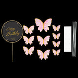 Popxstar 1Set Happy Birthday Cake Toppers Cake Decoration Handmade Butterfly Cupcake Topper For Wedding Birthday Party Baby Shower Baking