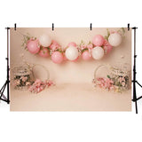 Popxstar Newborn kids Portrait cake smash Photography Backdrop 1st Birthday spring floral pink balloons birdcage photo background studio