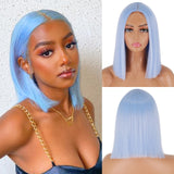 Popxstar Synthetic Light Blue Wig Straight Hair Bob Cut Wig Middle Part Shoulder Length Fashion Bob Wigs for Women Cosplay Wig