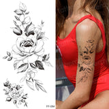 tattoo sticker women flower rose peony black tatouage temporaire femme temporary sleeve tattoo waterproof sexy body art fashion