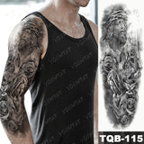 Popxstar Large Arm Sleeve Tattoo Lion Crown King Rose Waterproof Temporary Tatoo Sticker Wild Wolf Tiger Men Full Skull Totem Fake Tatto