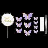 Popxstar 1Set Happy Birthday Cake Toppers Cake Decoration Handmade Butterfly Cupcake Topper For Wedding Birthday Party Baby Shower Baking