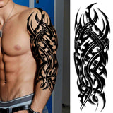 Popxstar Black God Wolf Temporary Sleeve Tattoos For Women Men Adult Skull Geometric Tattoo Sticker Fake Flower Full Arm Tatoos Realistic