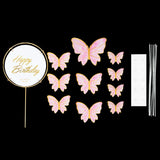 Popxstar 1Set Happy Birthday Cake Toppers Cake Decoration Handmade Butterfly Cupcake Topper For Wedding Birthday Party Baby Shower Baking