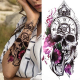 Popxstar Black Forest Tattoo Sticker For Men Women Children Tiger Wolf Death Skull Temporary Tattoo Fake Henna Skeleton King Animal Tatoo