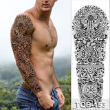 Popxstar Full Arm Temporary Tattoos Large Black Totem Trial Boys Tatoo Fake Waterproof Skull Lion Sleeve Tattoo Stickers Body Art Makeup