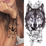 Popxstar Black Forest Tattoo Sticker For Men Women Children Tiger Wolf Death Skull Temporary Tattoo Fake Henna Skeleton King Animal Tatoo