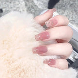 Popxstar spring centerpiece ideas short square acrylic nails spring dip nails 24Pcs Shiny Glitter Detachable False Nails Long Ballerina Pink Wearable Fake Nails Full Cover False Nail Tips with glue design