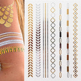 Popxstar 1 sheet Flash Boho Metallic Gold Feathers Shimmering Jewellery Festival Temporary Tattoo